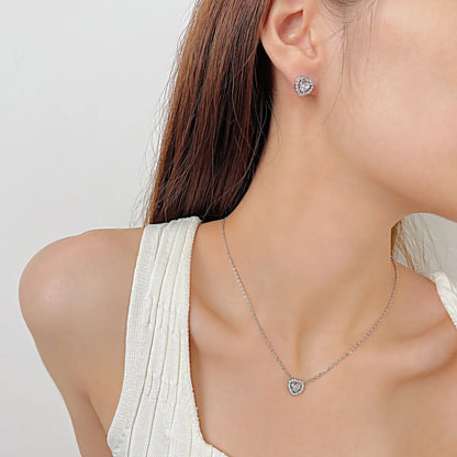 Simple Style Heart Shape Stainless Steel Inlay Zircon Earrings Necklace