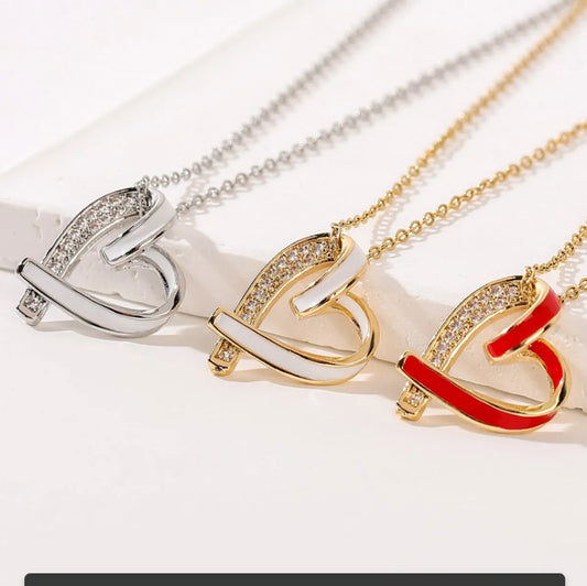 Simple Style Heart Shape Stainless Steel Inlay Zircon Pendant Necklace