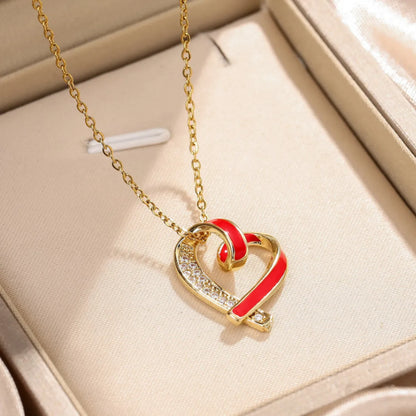 Simple Style Heart Shape Stainless Steel Inlay Zircon Pendant Necklace