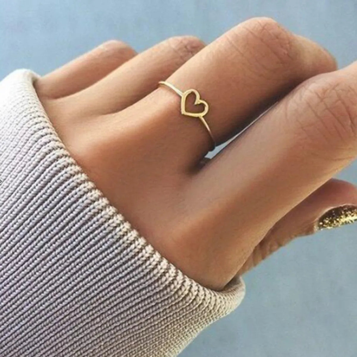 Simple Style Heart Shape Stainless Steel Open Ring