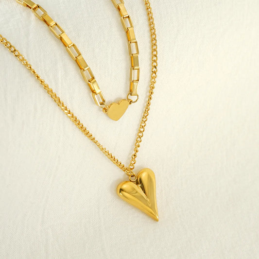 Simple Style Heart Shape Stainless Steel Plating 18k Gold Plated Double Layer Necklaces