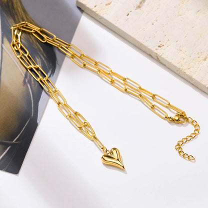 Simple Style Heart Shape Stainless Steel Plating Gold Plated Pendant Necklace