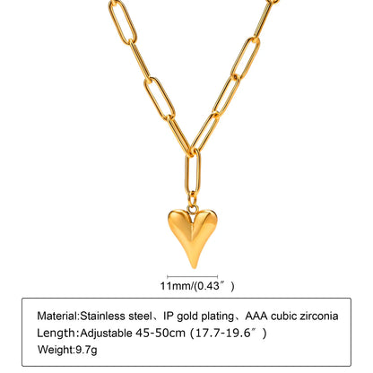 Simple Style Heart Shape Stainless Steel Plating Gold Plated Pendant Necklace