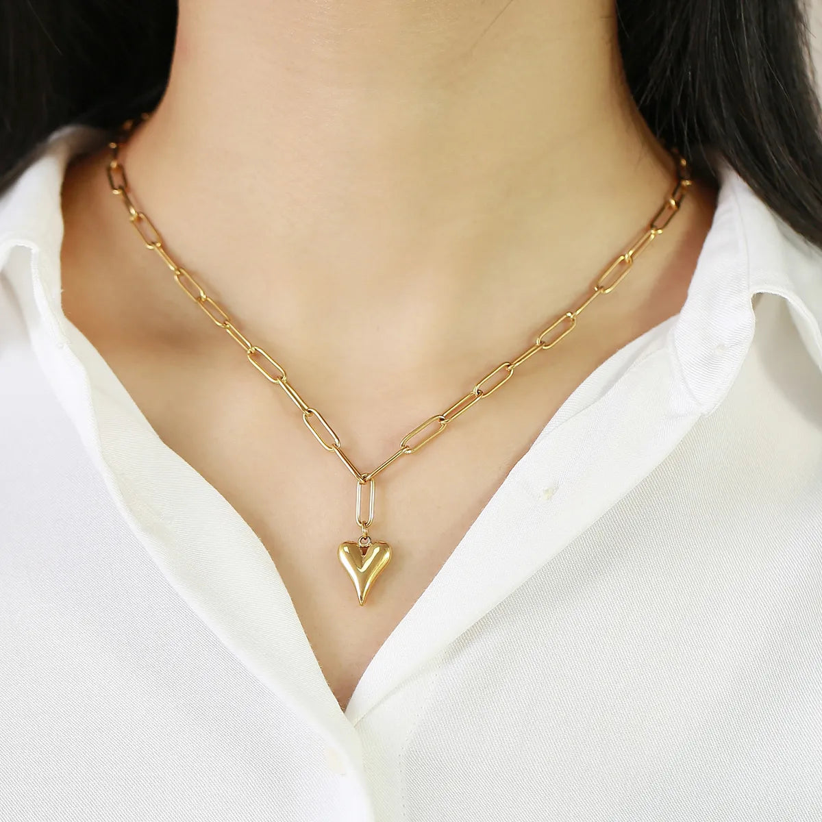 Simple Style Heart Shape Stainless Steel Plating Gold Plated Pendant Necklace