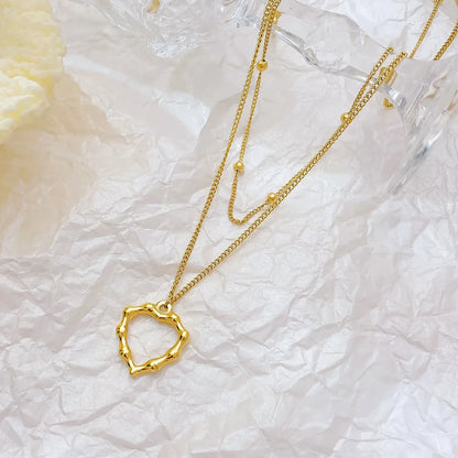 Simple Style Heart Shape Stainless Steel Plating Hollow Out White Gold Plated Gold Plated Double Layer Necklaces