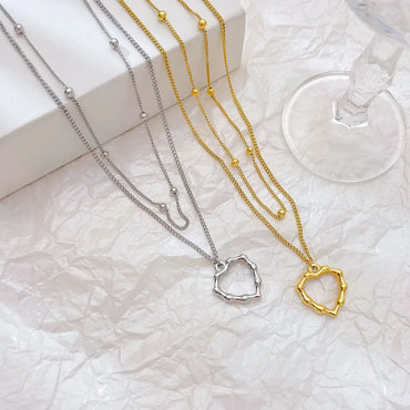 Simple Style Heart Shape Stainless Steel Plating Hollow Out White Gold Plated Gold Plated Double Layer Necklaces