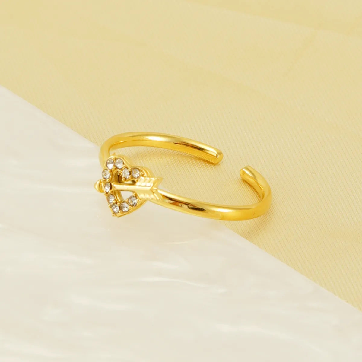 Simple Style Heart Shape Stainless Steel Plating Inlay Rhinestones 18k Gold Plated Open Rings