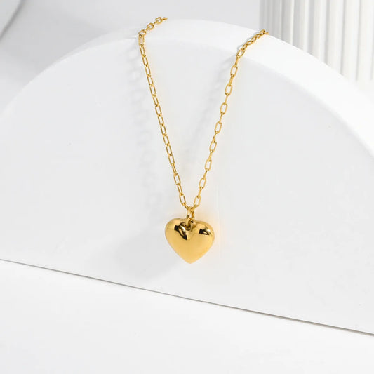 Simple Style Heart Shape Stainless Steel Plating Inlay Rhinestones 18k Gold Plated Pendant Necklace