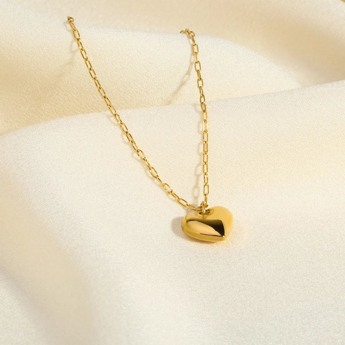 Simple Style Heart Shape Stainless Steel Plating Inlay Rhinestones 18k Gold Plated Pendant Necklace