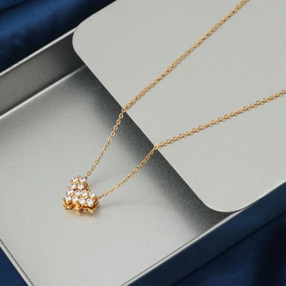 Simple Style Heart Shape Stainless Steel Plating Inlay Rhinestones 18k Gold Plated Pendant Necklace