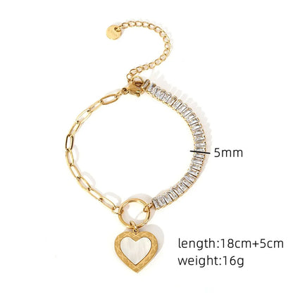 Simple Style Heart Shape Stainless Steel Plating Inlay Zircon 18k Gold Plated Bracelets