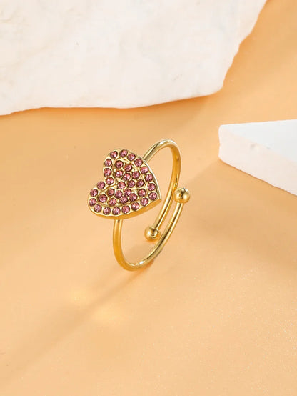 Simple Style Heart Shape Stainless Steel Plating Inlay Zircon 18k Gold Plated Open Rings