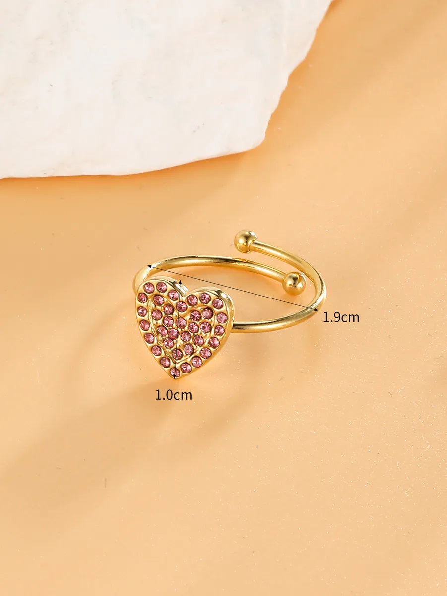 Simple Style Heart Shape Stainless Steel Plating Inlay Zircon 18k Gold Plated Open Rings