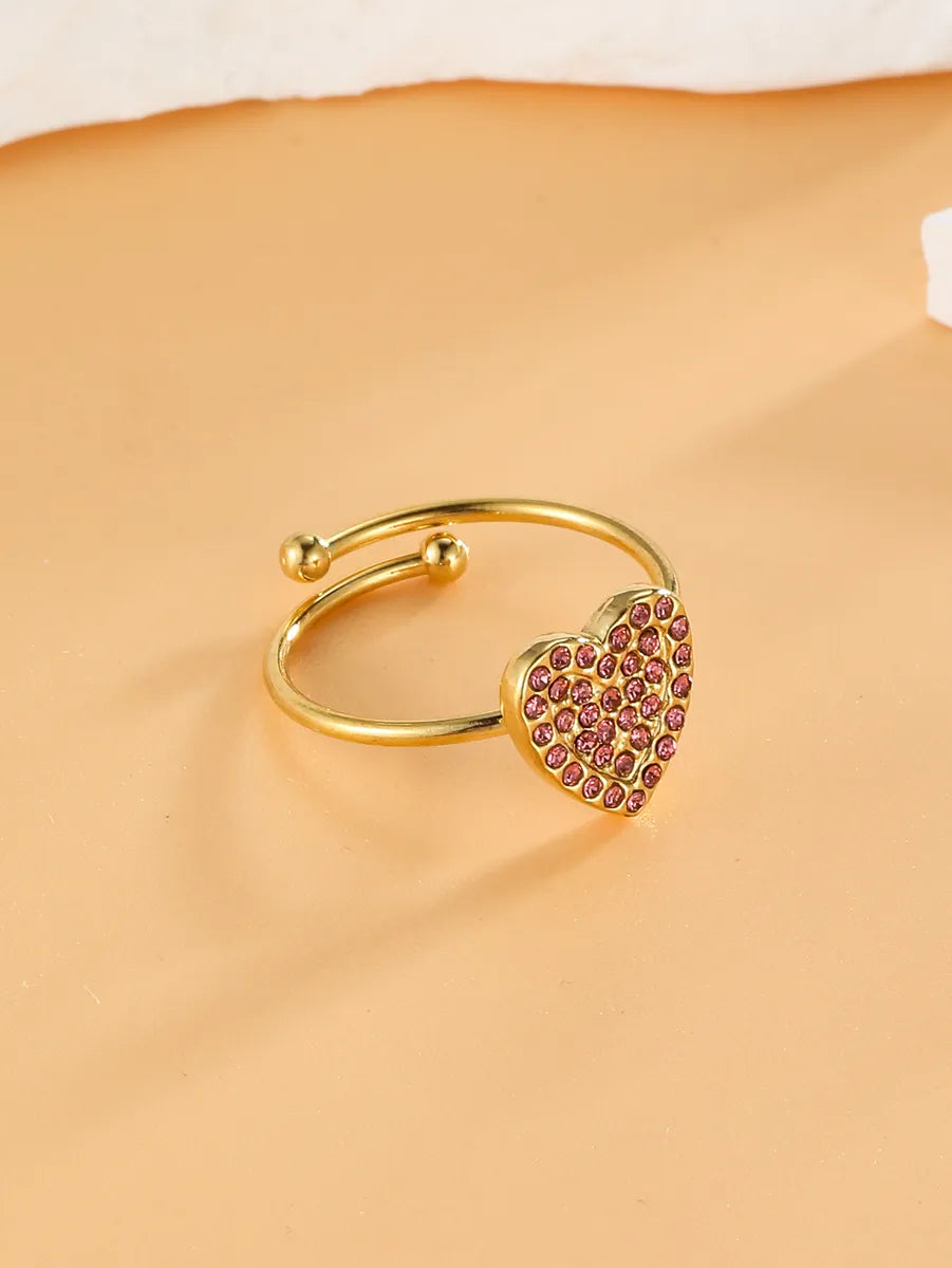 Simple Style Heart Shape Stainless Steel Plating Inlay Zircon 18k Gold Plated Open Rings