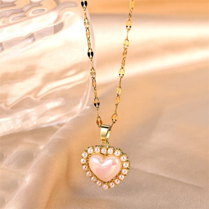 Simple Style Heart Shape Stainless Steel Plating Inlay Zircon 18k Gold Plated Pendant Necklace