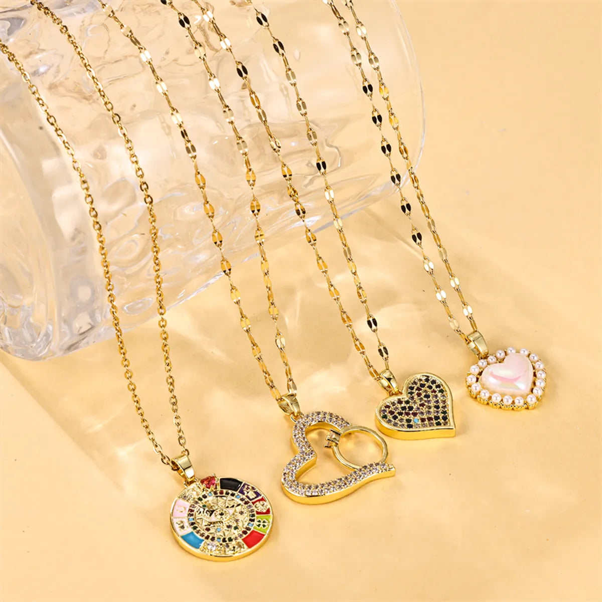 Simple Style Heart Shape Stainless Steel Plating Inlay Zircon 18k Gold Plated Pendant Necklace