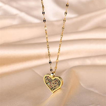 Simple Style Heart Shape Stainless Steel Plating Inlay Zircon 18k Gold Plated Pendant Necklace