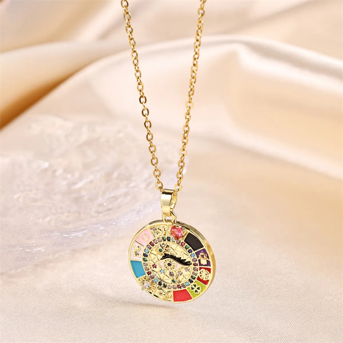 Simple Style Heart Shape Stainless Steel Plating Inlay Zircon 18k Gold Plated Pendant Necklace