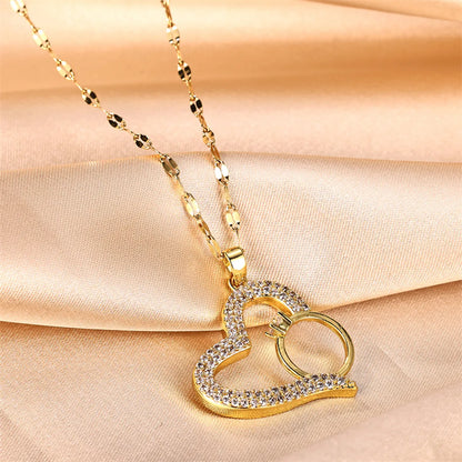 Simple Style Heart Shape Stainless Steel Plating Inlay Zircon 18k Gold Plated Pendant Necklace