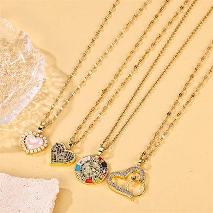 Simple Style Heart Shape Stainless Steel Plating Inlay Zircon 18k Gold Plated Pendant Necklace