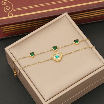 304 Stainless Steel Copper 18K Gold Plated Simple Style Plating Inlay Heart Shape Zircon Jewelry Set