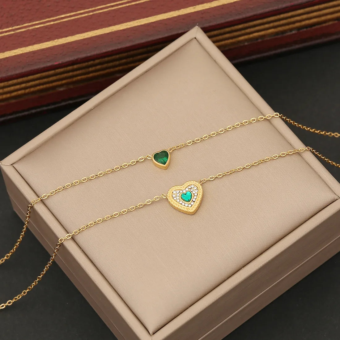 304 Stainless Steel Copper 18K Gold Plated Simple Style Plating Inlay Heart Shape Zircon Jewelry Set