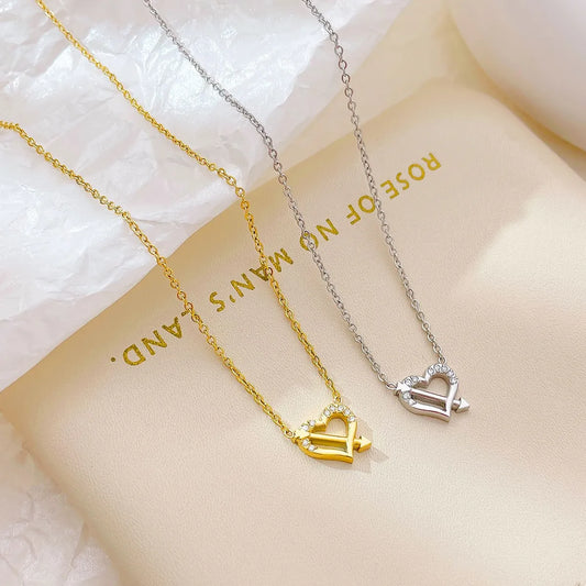 Simple Style Heart Shape Stainless Steel Plating Inlay Zircon White Gold Plated Gold Plated Pendant Necklace