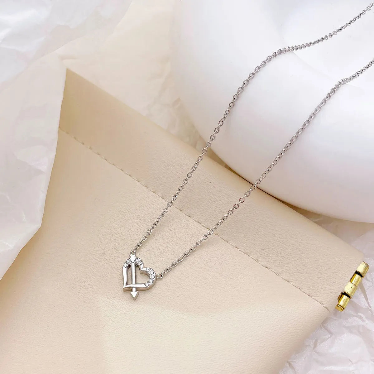 Simple Style Heart Shape Stainless Steel Plating Inlay Zircon White Gold Plated Gold Plated Pendant Necklace