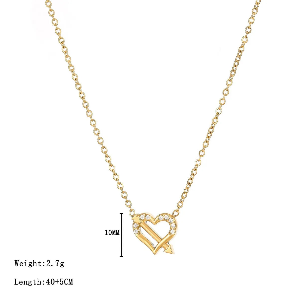 Simple Style Heart Shape Stainless Steel Plating Inlay Zircon White Gold Plated Gold Plated Pendant Necklace