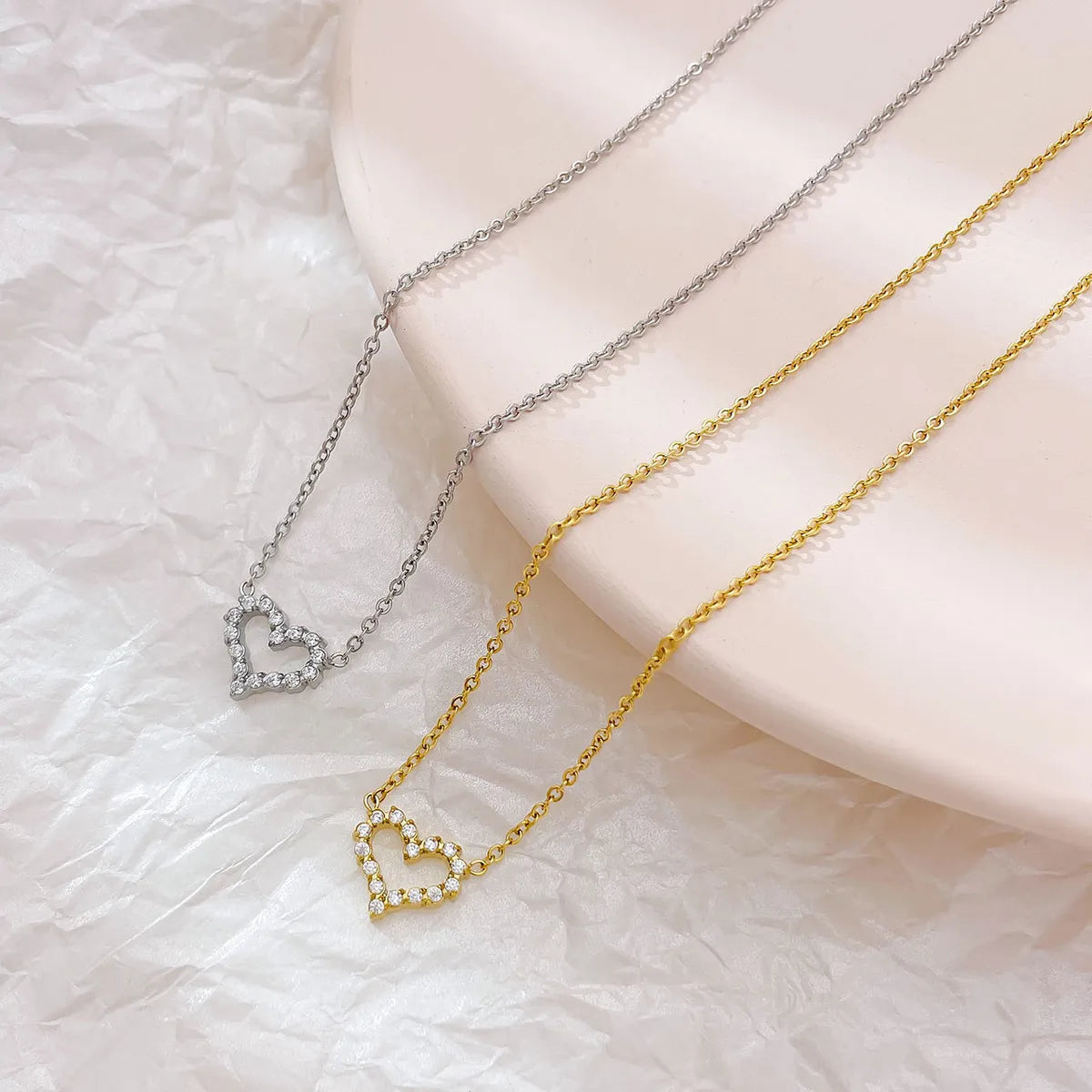 Simple Style Heart Shape Stainless Steel Plating Inlay Zircon White Gold Plated Gold Plated Pendant Necklace