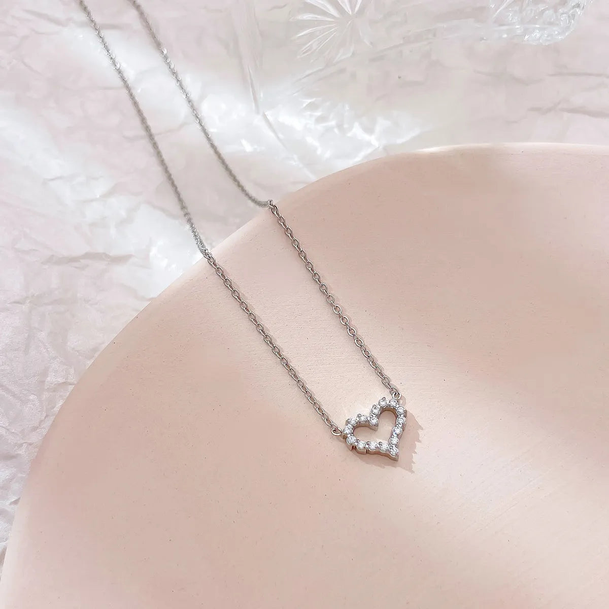 Simple Style Heart Shape Stainless Steel Plating Inlay Zircon White Gold Plated Gold Plated Pendant Necklace