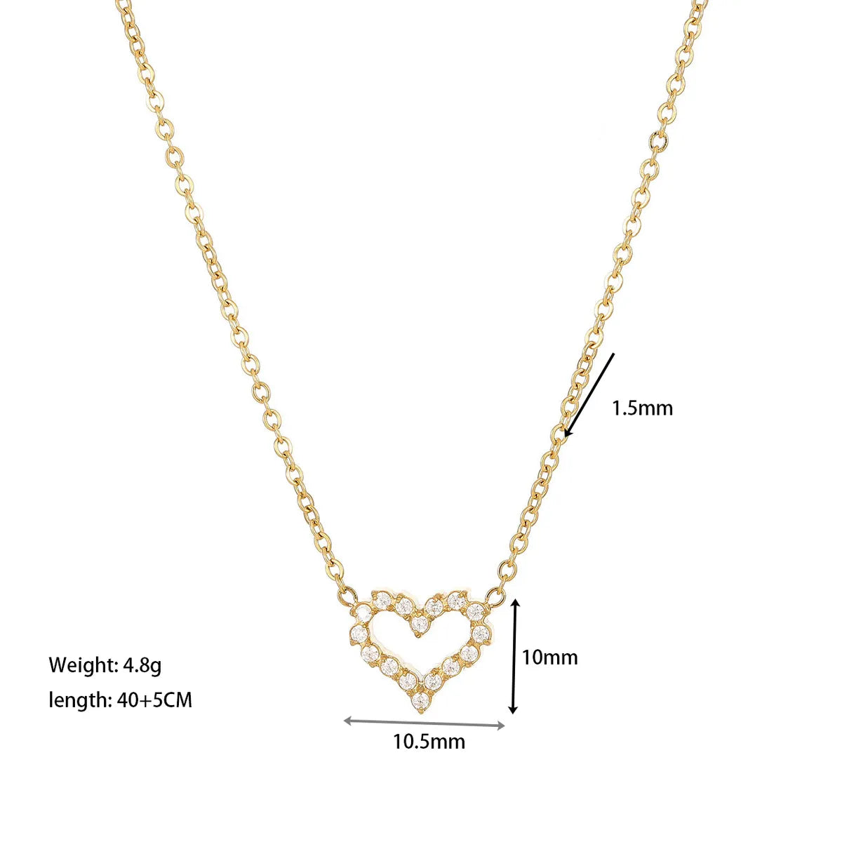 Simple Style Heart Shape Stainless Steel Plating Inlay Zircon White Gold Plated Gold Plated Pendant Necklace