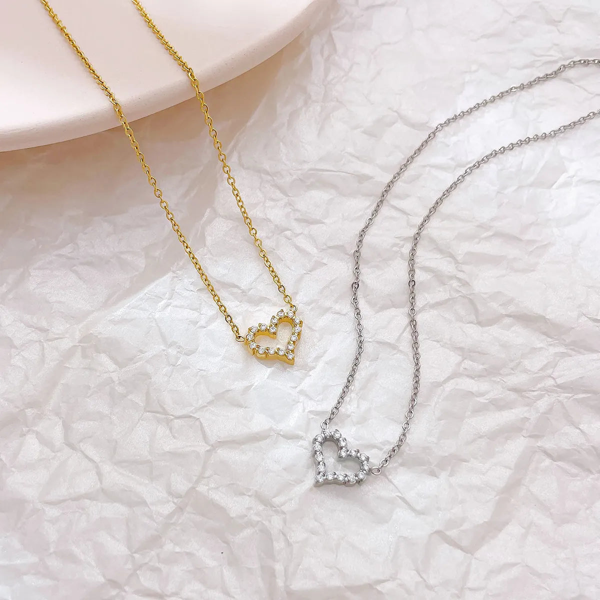 Simple Style Heart Shape Stainless Steel Plating Inlay Zircon White Gold Plated Gold Plated Pendant Necklace