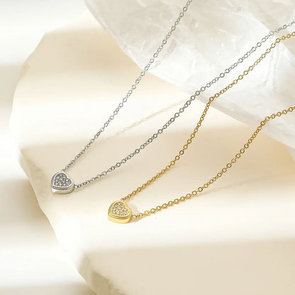 Simple Style Heart Shape Stainless Steel Plating Inlay Zircon White Gold Plated Gold Plated Pendant Necklace