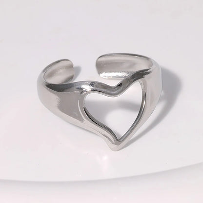 304 Stainless Steel 18K Gold Plated Simple Style Plating Heart Shape Open Rings