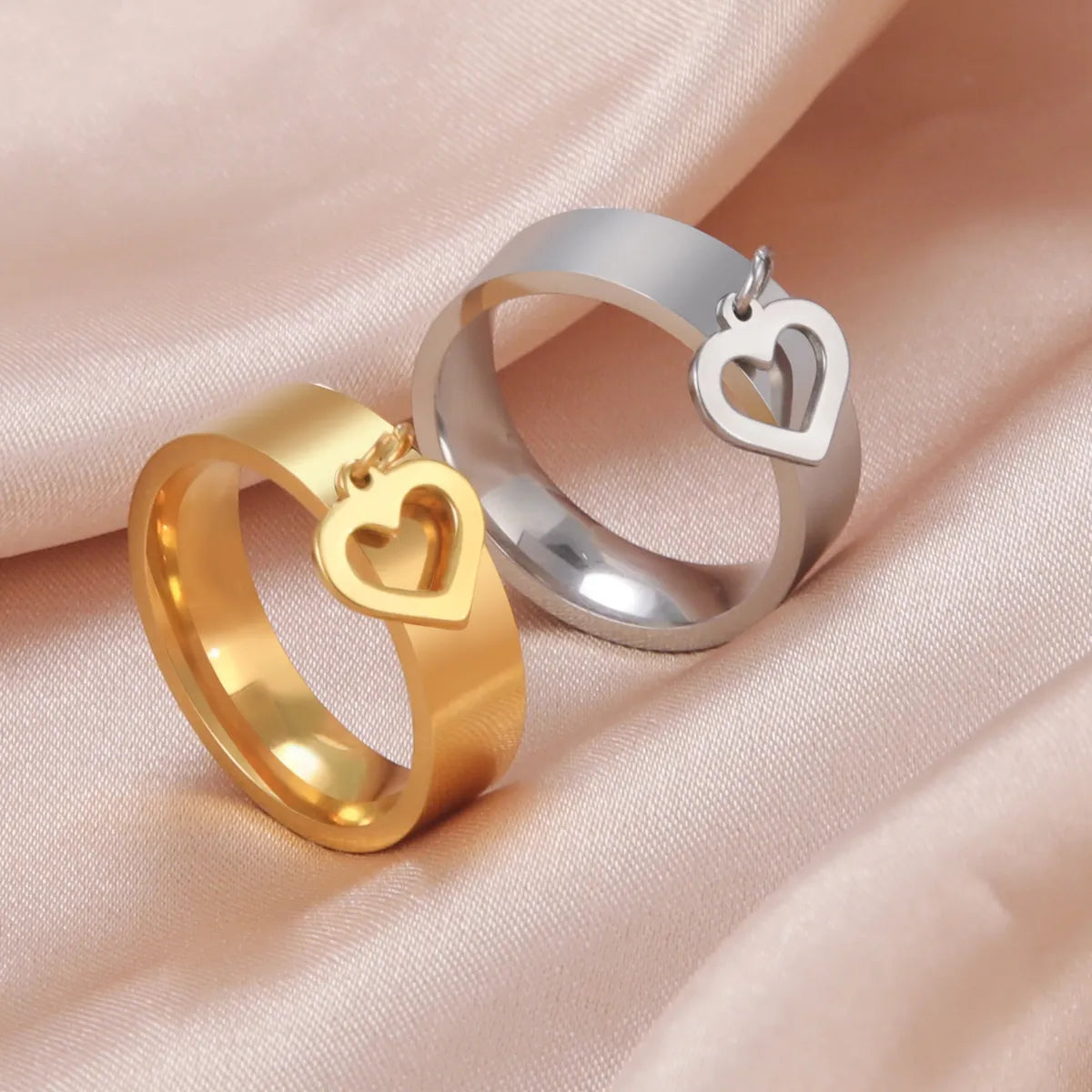 Simple Style Heart Shape Stainless Steel Plating Rings