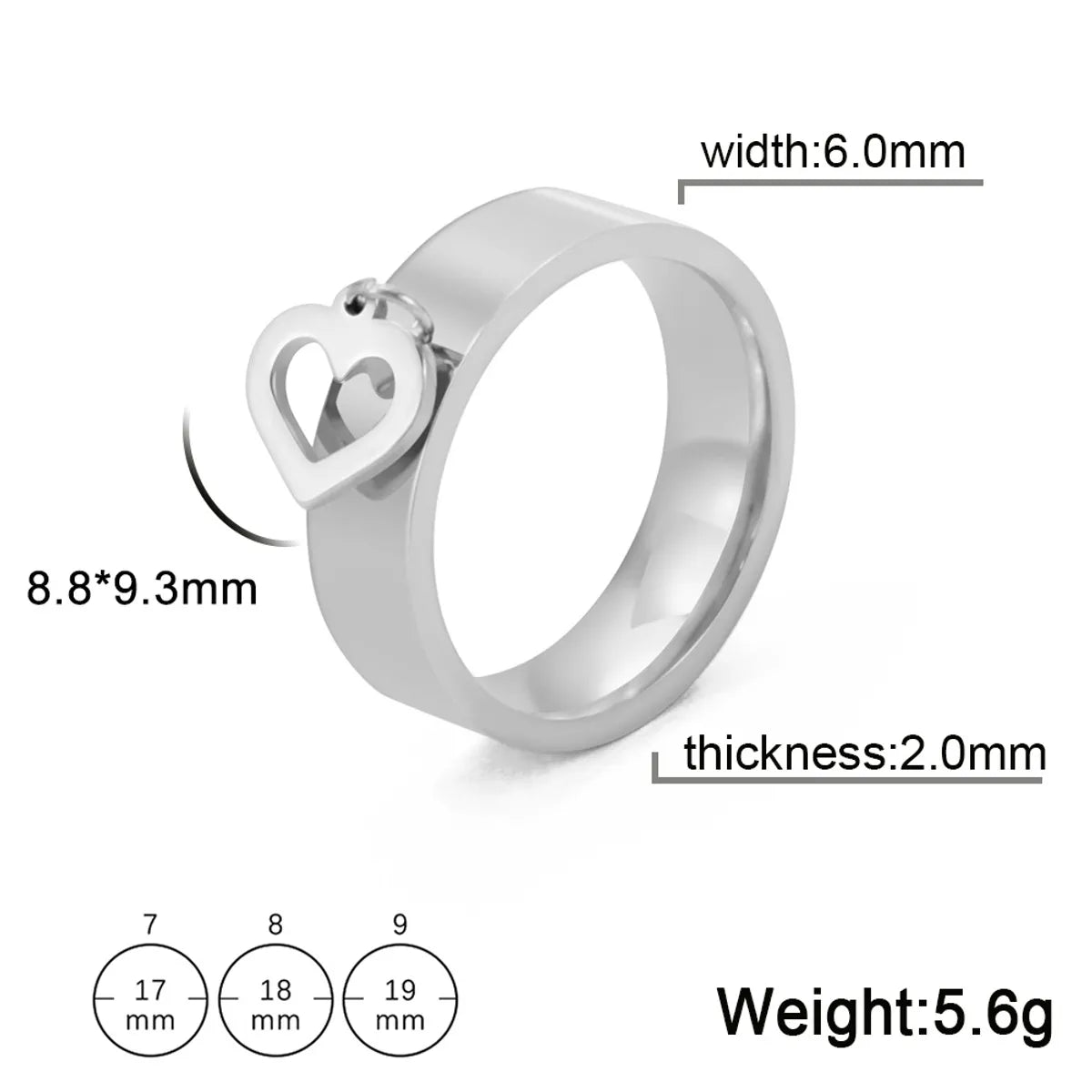 Simple Style Heart Shape Stainless Steel Plating Rings