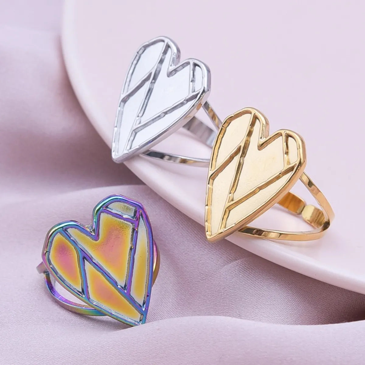 Simple Style Heart Shape Stainless Steel Polishing Plating Open Rings