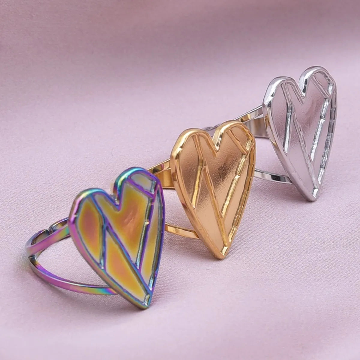 Simple Style Heart Shape Stainless Steel Polishing Plating Open Rings