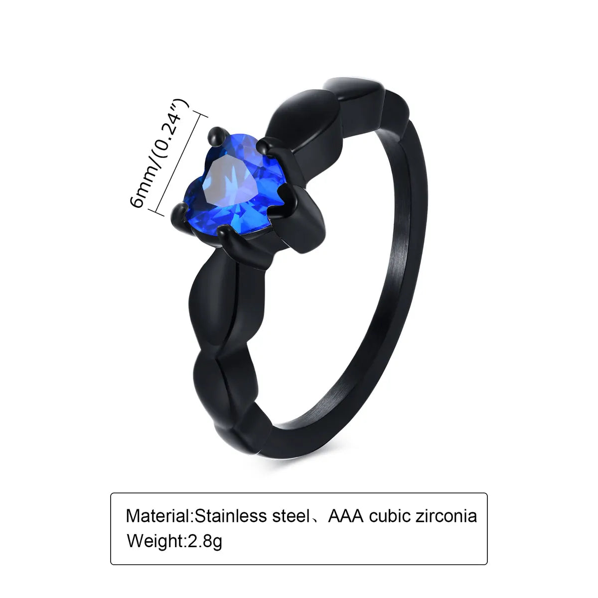 Simple Style Heart Shape Stainless Steel Rings Inlay Zircon Stainless Steel Rings