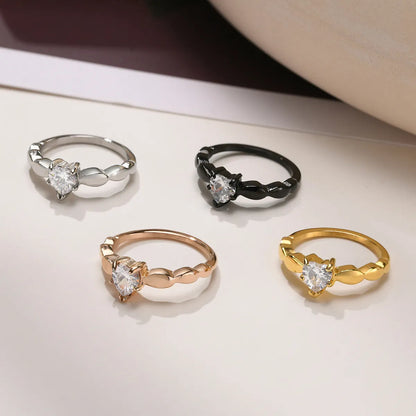 Simple Style Heart Shape Stainless Steel Rings Inlay Zircon Stainless Steel Rings