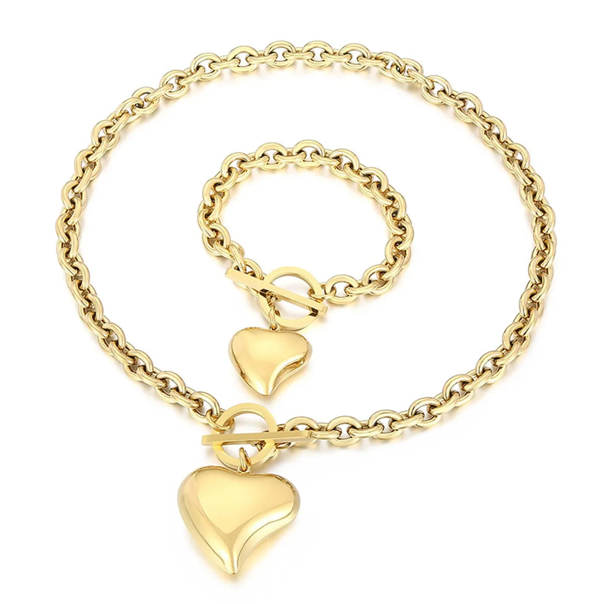 Wholesale Jewelry Simple Style Heart Shape Stainless Steel Titanium Steel 18K Gold Plated Plating Bracelets Necklace