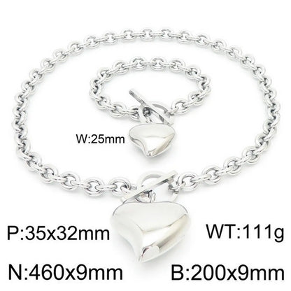 Wholesale Jewelry Simple Style Heart Shape Stainless Steel Titanium Steel 18K Gold Plated Plating Bracelets Necklace