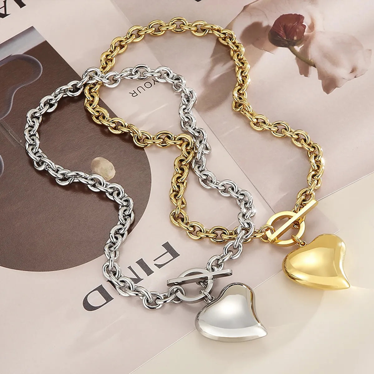 Wholesale Jewelry Simple Style Heart Shape Stainless Steel Titanium Steel 18K Gold Plated Plating Bracelets Necklace