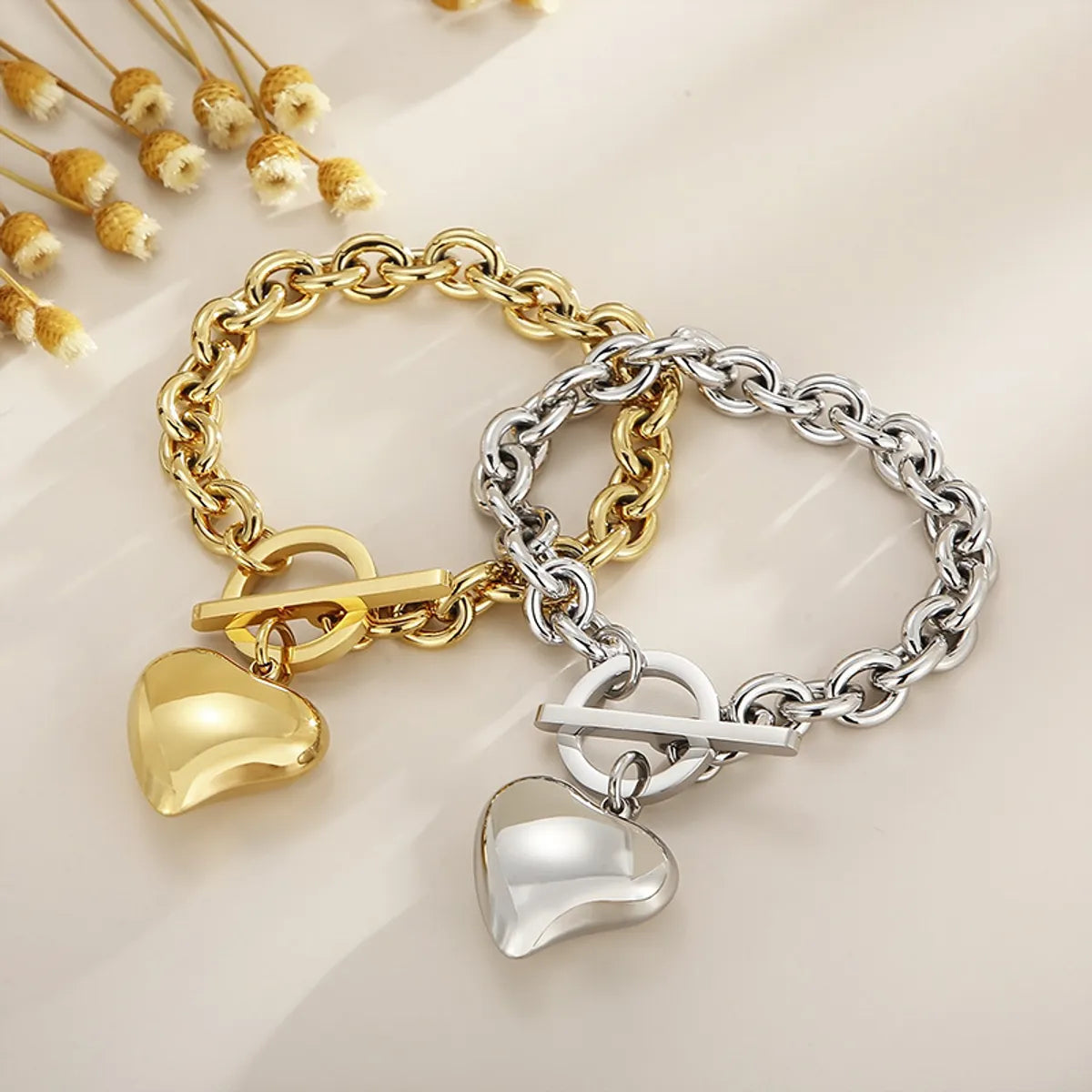 Wholesale Jewelry Simple Style Heart Shape Stainless Steel Titanium Steel 18K Gold Plated Plating Bracelets Necklace