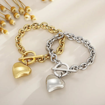 Wholesale Jewelry Simple Style Heart Shape Stainless Steel Titanium Steel 18K Gold Plated Plating Bracelets Necklace