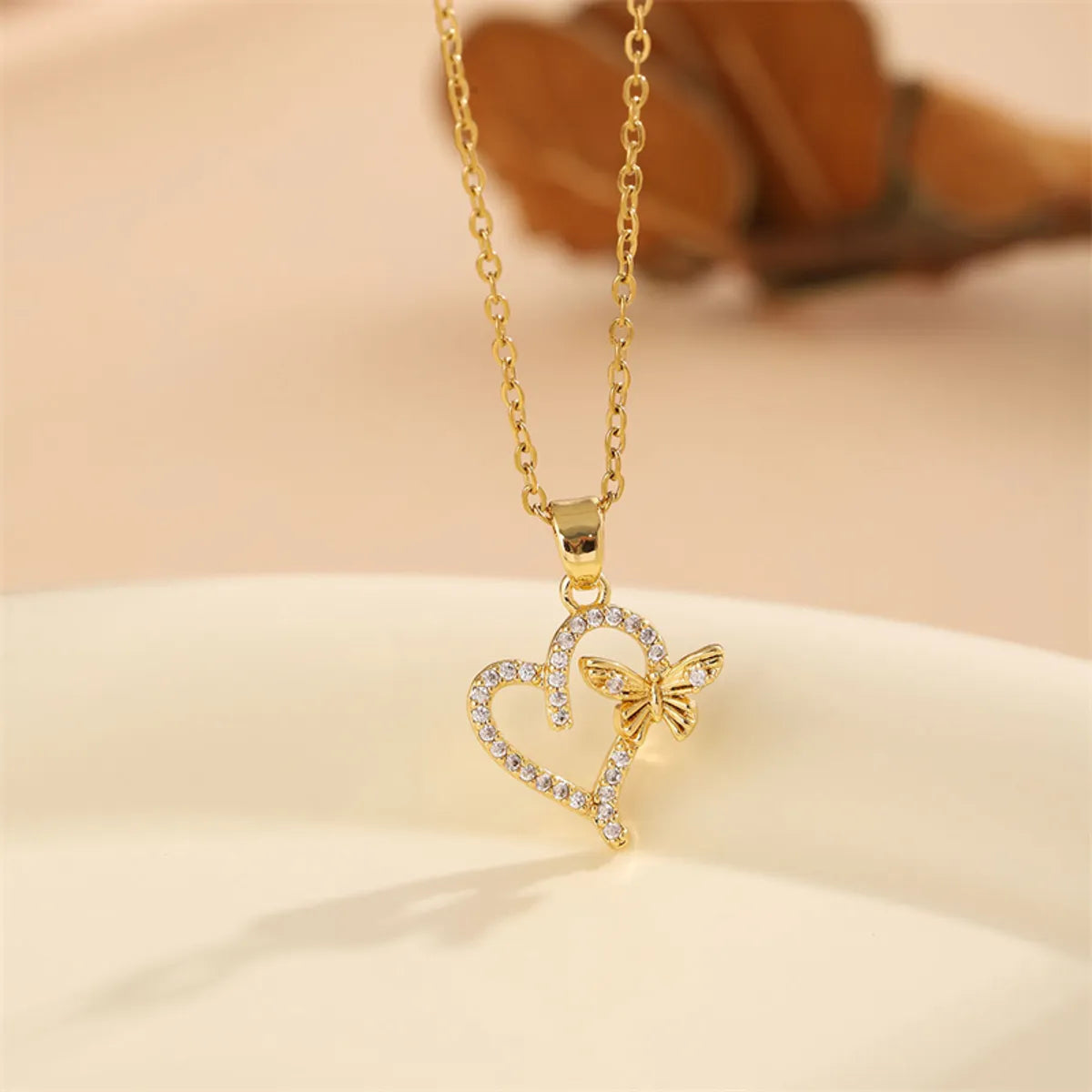 Simple Style Heart Shape Stainless Steel Titanium Steel Plating Zircon 18k Gold Plated Necklace