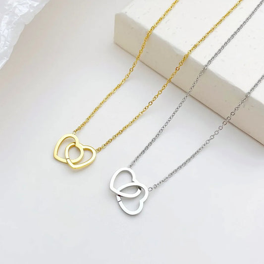 Wholesale Jewelry Simple Style Heart Shape 304 Stainless Steel White Gold Plated Gold Plated Pendant Necklace