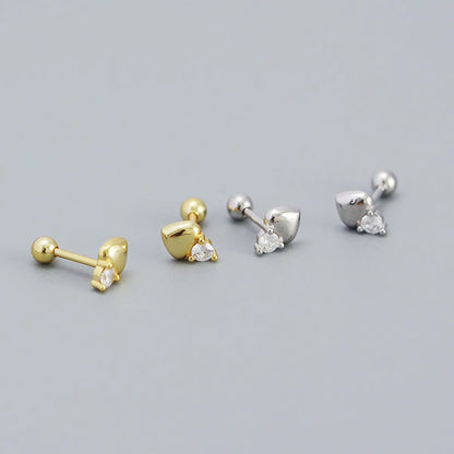 Simple Style Heart Shape Sterling Silver Ear Studs Plating Metal Rhinestone 925 Silver Earrings