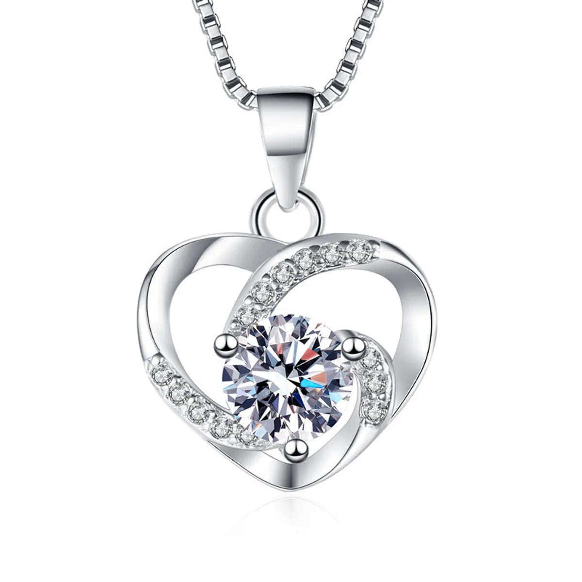 Simple Style Heart Shape Sterling Silver Inlay Artificial Gemstones Pendant Necklace